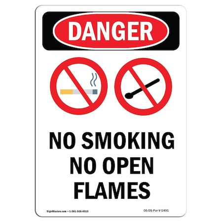 OSHA Danger Sign, No Smoking No Open Flames, 5in X 3.5in Decal